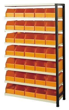 Kit suivant rayonnage avec 35 bacs plastiques oranges 10.5 L