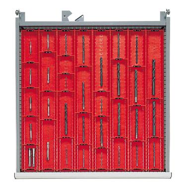 Agencement pour tiroir H.50 ou H.75 mm d&#039;armoire m?tallique M en canaux plastique - 16 couloirs diam