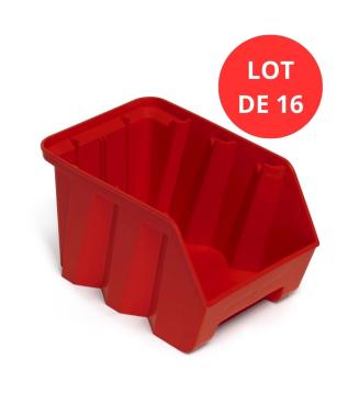 Lot de 16 Bacs DUETTO 9,4 litres plastique rouge