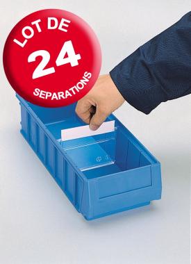 Carton de 24 s?parations avec ?tiquette pour bac tiroir plastique Multibox L.160 mm