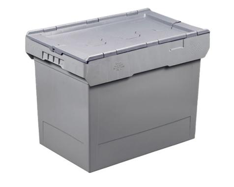 Caisse plastique Delta grise H.425 x L.600 x P.400 mm avec couvercle