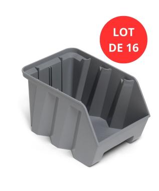 Lot de 16 Bacs DUETTO 9,4 litres plastique gris