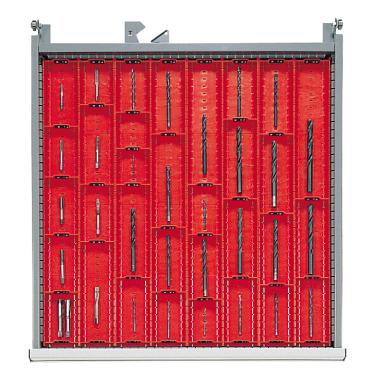 Agencement pour tiroir H.50 ou H.75 mm d&#039;armoire m?tallique M en canaux plastique - 12 couloirs diam