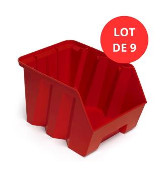 Lot de 9 Bacs DUETTO 42 litres plastique rouge