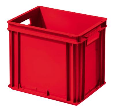 Caisse plastique Ath?na rouge 30 litres poign?es ouvertes