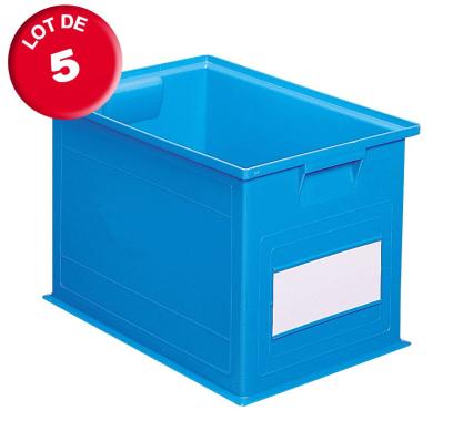 Lot de 5 caisses plastiques CP 40.5 litres bleues