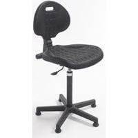 CHAISE D'ATELIER B H 450 - 650 mm haut assise et dossier en polyurethane noir sur patins