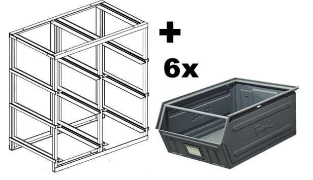 Rack de rangement 6 postes avec bacs m?talliques vernis 88 litres