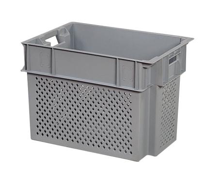 Caisse plastique ajour?e Minerva grise 70 litres H.400