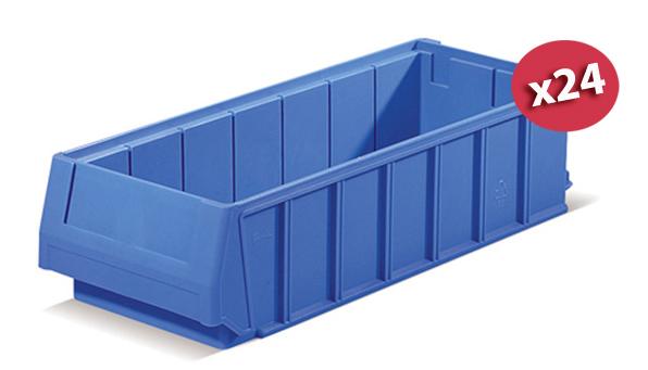 Carton de 24 bacs tiroirs plastique Multibox bleu L.160 x P.400 mm