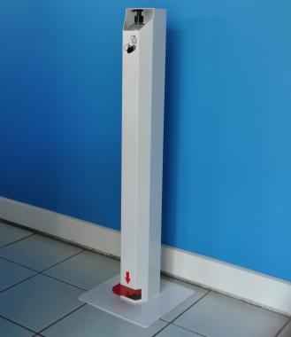 Colonne Distributeur à pédale de Gel Hydroalcoolique l 310 x H 1000 mm métal