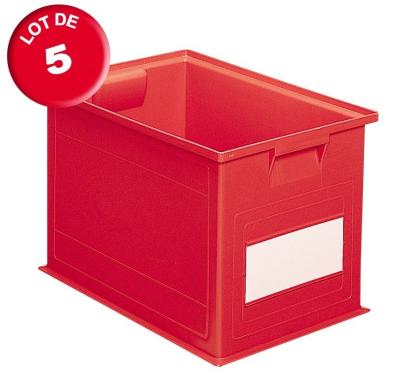 Lot de 5 caisses plastiques CP 40.5 litres rouges