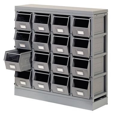 Rack de rangement 16 postes avec bacs m?talliques vernis 12.5 litres