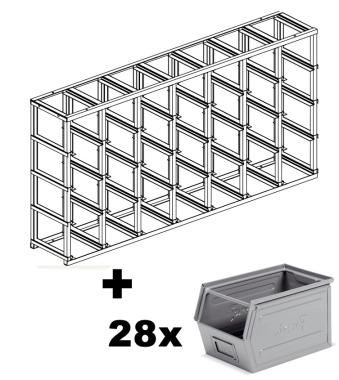 Rack de rangement 28 postes avec bacs m?talliques vernis 12.5 litres