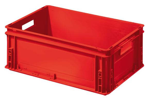 Caisse plastique Ath?na rouge 40 litres poign?es ouvertes