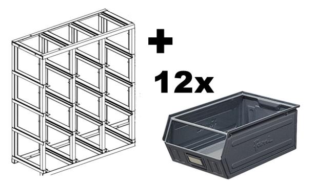 Rack de rangement 12 postes avec bacs m?talliques vernis 28 litres