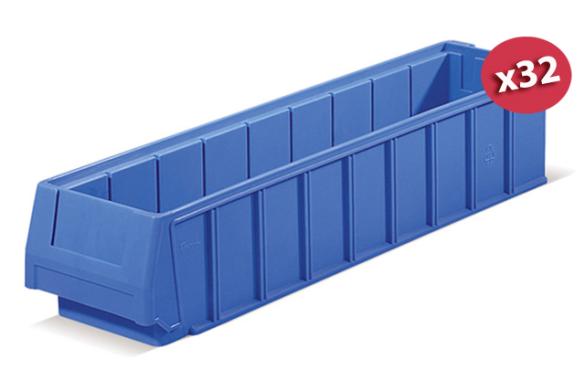 Carton de 32 bacs tiroirs plastique Multibox H. L.120 x P.500 mm