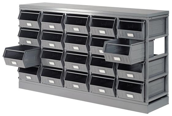 Rack de rangement 20 postes avec bacs m?talliques vernis 28 litres