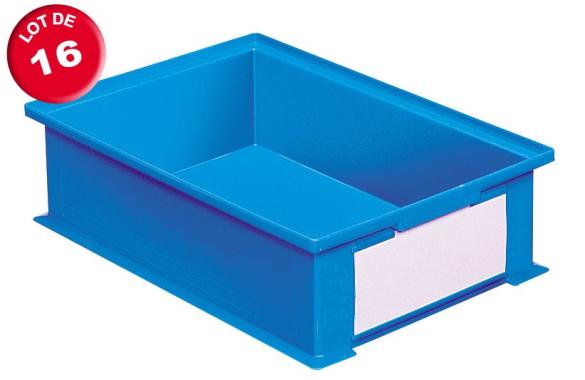 Lot de 16 caisses plastiques CP 16.2 litres bleues