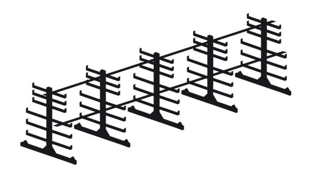 Rayonnage cantilever l?ger double face L.5700 mm