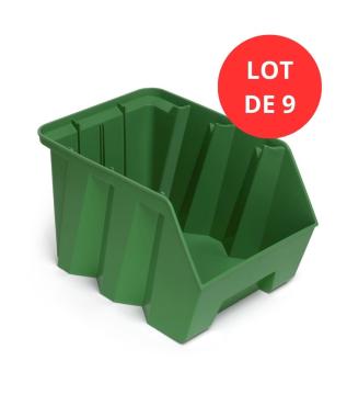 Lot de 9 Bacs DUETTO 42 litres plastique vert