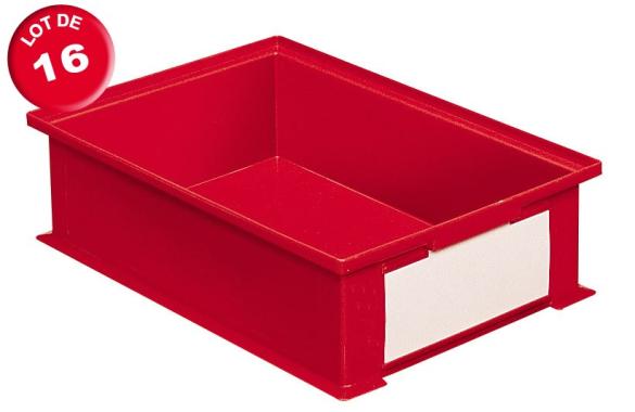 Lot de 16 caisses plastiques CP 16.2 litres rouges