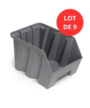 Lot de 9 Bacs DUETTO 42 litres plastique gris