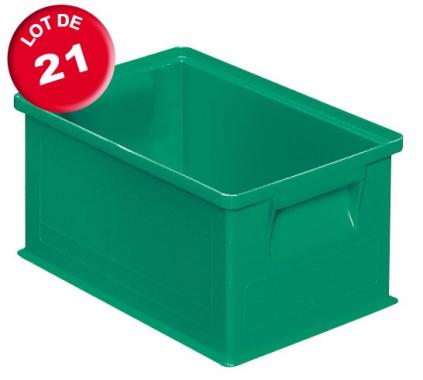 Lot de 21 caisses plastiques CP 8.7 litres vertes