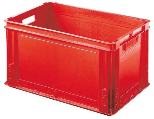 Caisse plastique Ath?na rouge 60 litres poign?es ouvertes