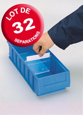 Carton de 32 s?parations avec ?tiquette pour bac tiroir plastique Multibox L.120 mm