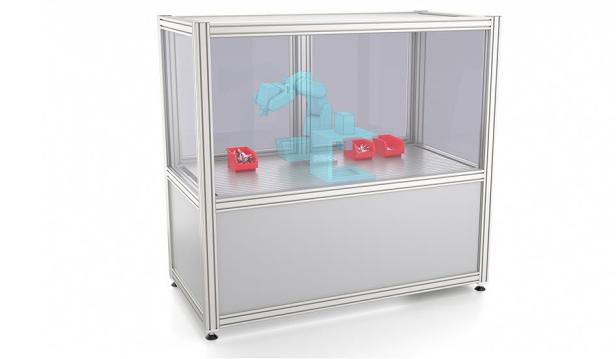 Cabine pour robot sécurisée avec porte double