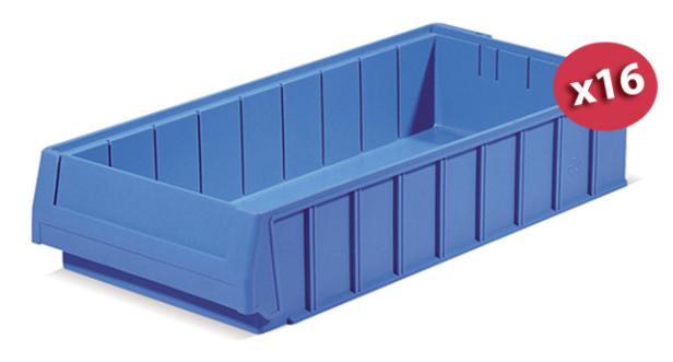 Carton de 16 bacs tiroirs plastique Multibox bleu L.240 x P.500 mm