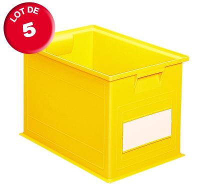 Lot de 5 caisses plastiques CP 40.5 litres jaunes