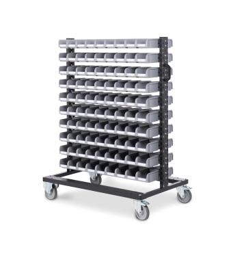 Chariot porte-bacs avec 180 bacs gris plastique 1 litre