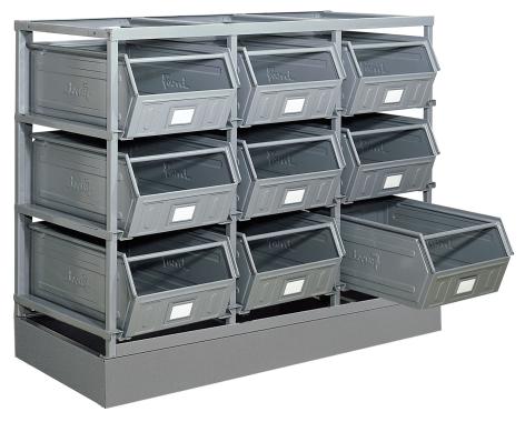 Rack de rangement 9 postes avec bacs m?talliques vernis 88 litres