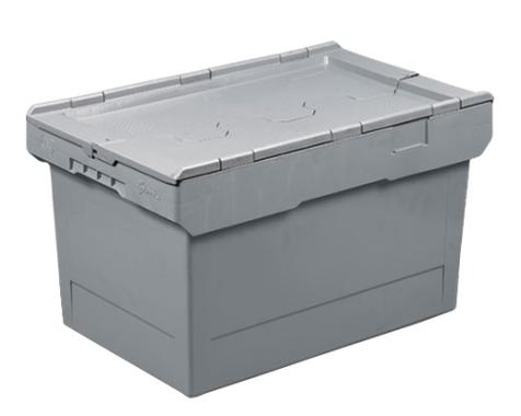 Caisse plastique Delta grise 58 litres avec couvercle